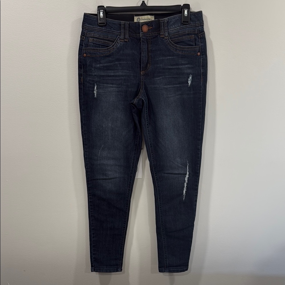 Democracy Blue Skinny Jeans with Distressed Details Size 6 EUC